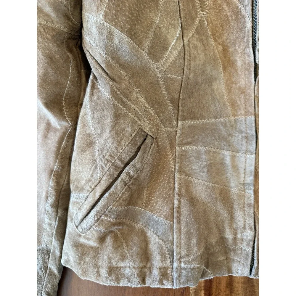 Women's Patch Work Tan Leather Works Jacket -Vintage‎ Size Small